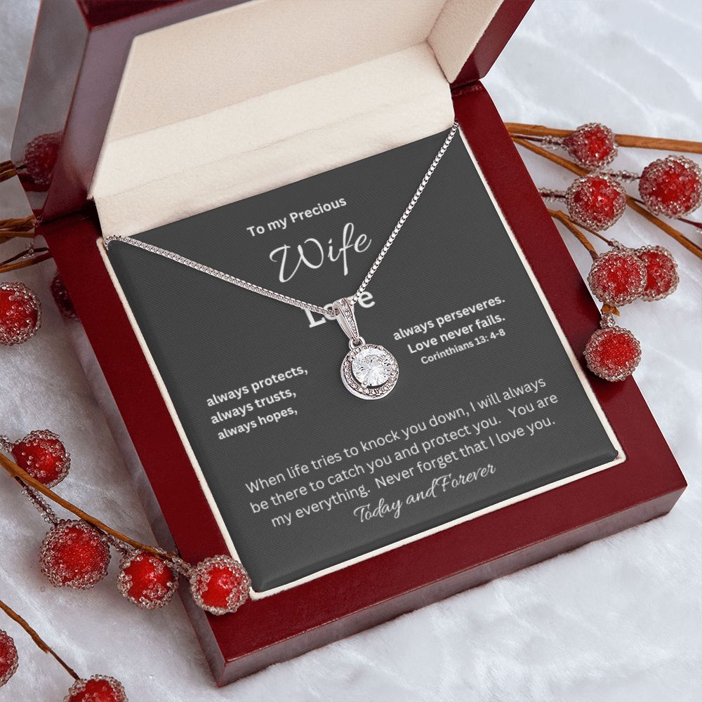To My Precious Wife Eternal Hope Necklace suitable for, Birthday, Anniversary, Wedding, Valentine, or just because, with Message Card & optional LED Box