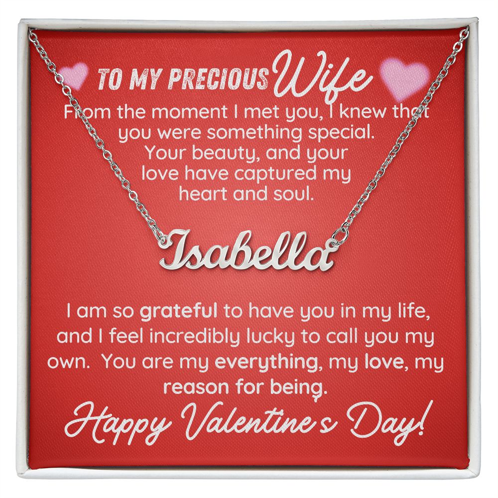Personalized Name Necklace--To my Precious Wife--For Valentine's Day.