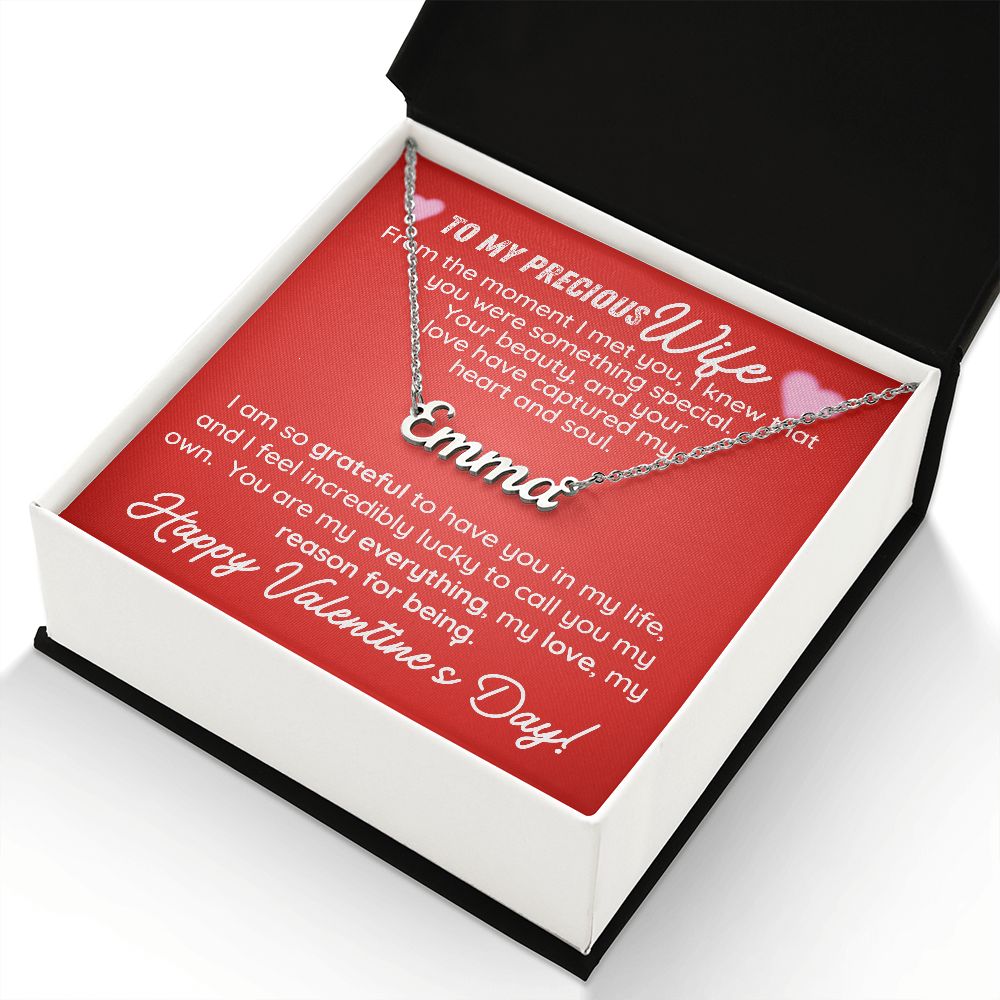 Personalized Name Necklace--To my Precious Wife--For Valentine's Day.