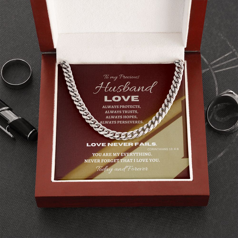 Stainless Steel Cuban Link Chain--To my Precious Husband