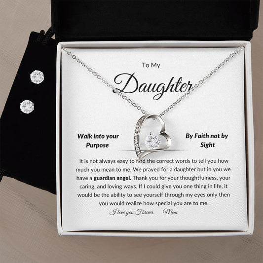 To my Daughter Forever Love Necklace and Earrings set