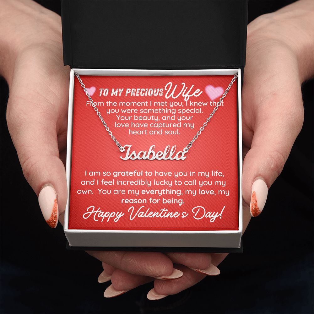 Personalized Name Necklace--To my Precious Wife--For Valentine's Day.