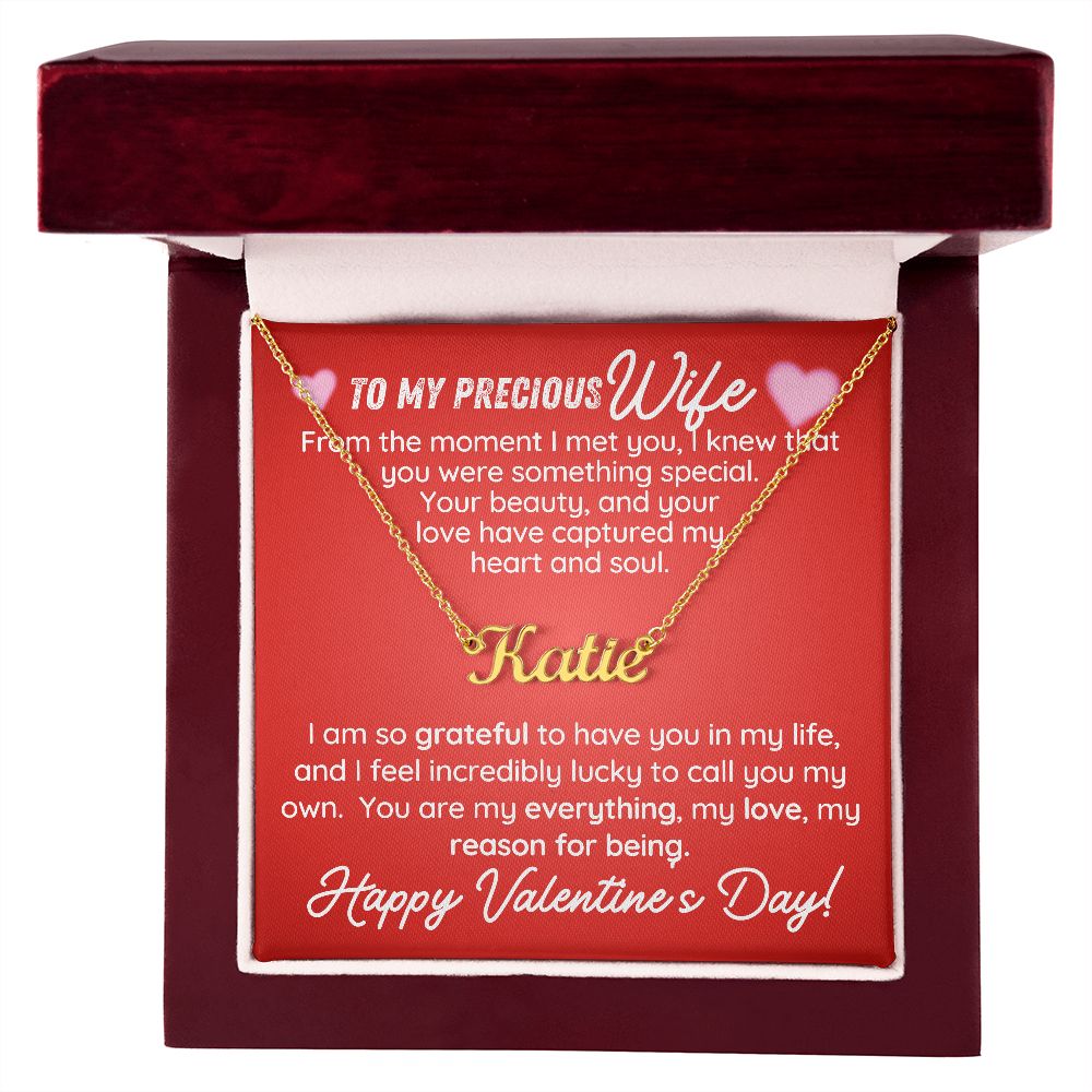 Personalized Name Necklace--To my Precious Wife--For Valentine's Day.