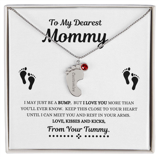 To my Dearest Mommy---Engraved Baby Foot with Birthstone